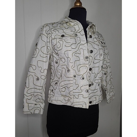 Vintage Ruby Rd Denim Artsy Jacket Womens Size 6 White Black Retro Artsy - Picture 3 of 10